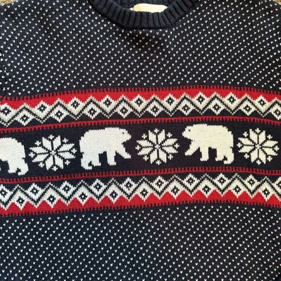 Aspen Sweater Mens Medium Navy Blue Red Fair Isle Nordic Polar Bears Ski EUC - Picture 2 of 9